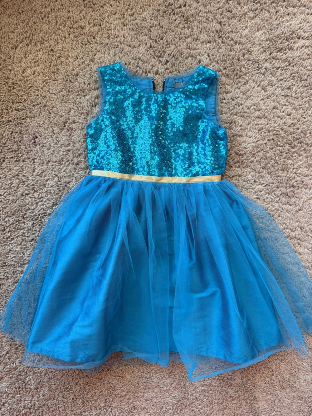 Stub Turquoise Sequin & Tulle Party Dress with Gold Waistband
